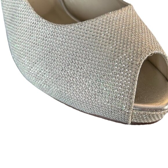Paradox London PInk Champagne sparkly bridal peep toe heel shoe size 9.5 - Picture 7 of 13